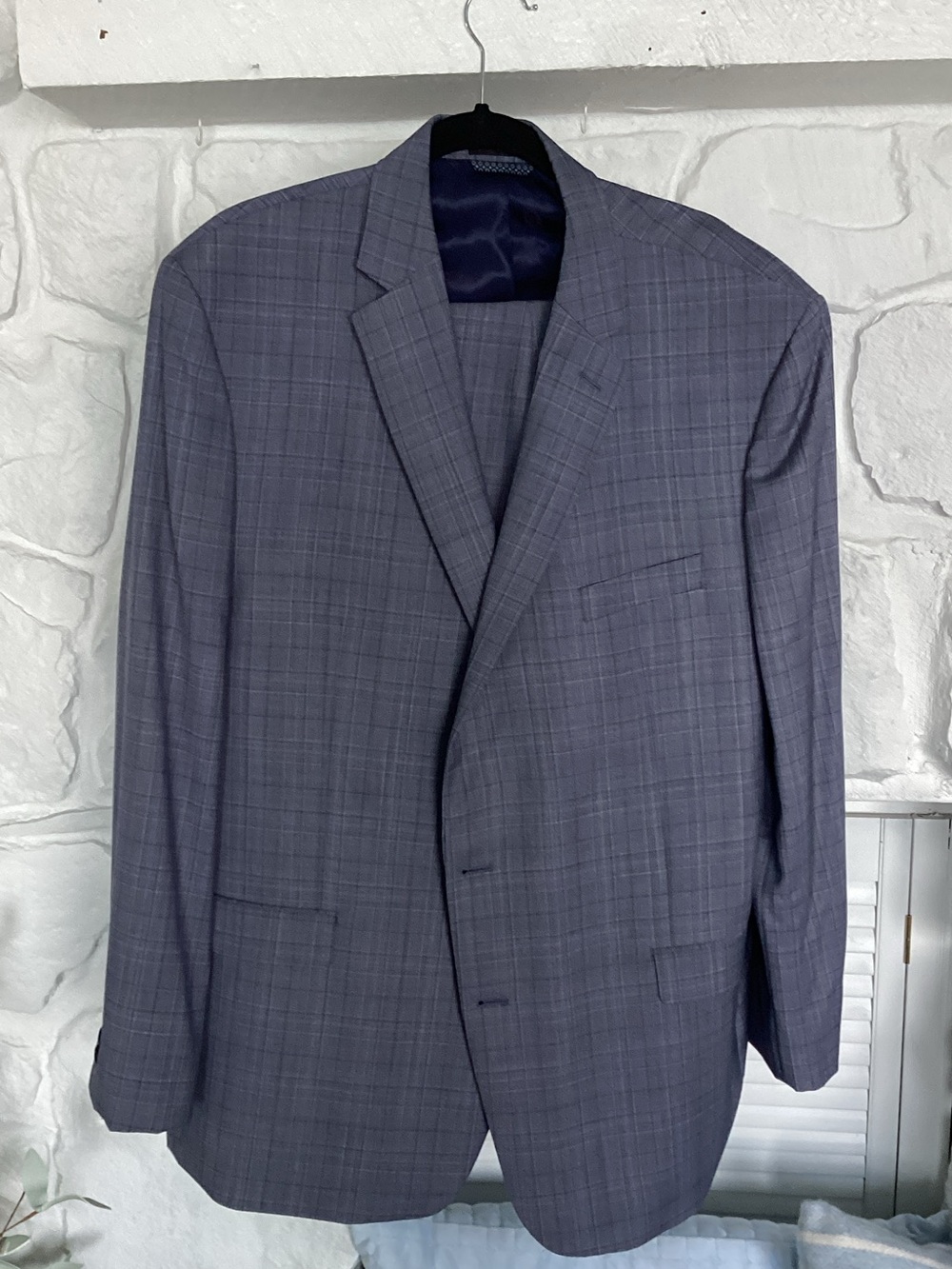Ralph Lauren Men's Gray Blue Plaid Suit  48Long 70% wool